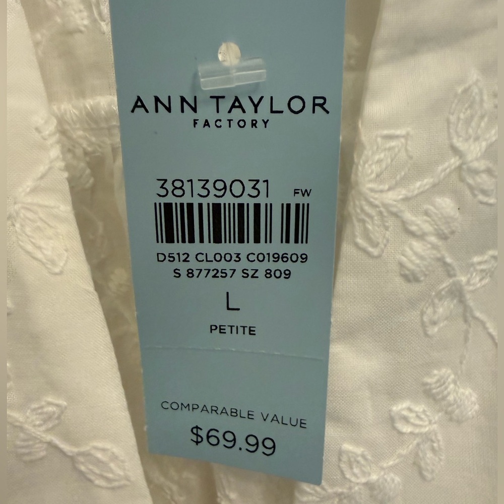 Ann Taylor Cotton Embroidered White V-Neck Button Down Blouse Petite Large - Picture 8 of 12